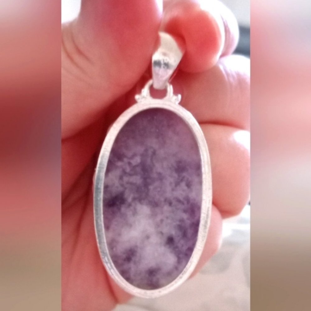 NEW Beautiful Lepidolite 1.8" Pendant & 925 Silver Chain - Natural Calming Stone - Picture 7 of 9